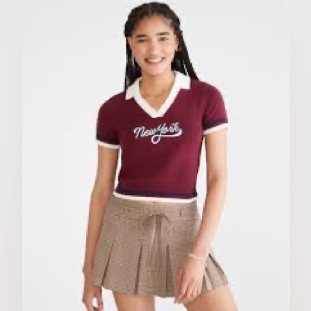 NWT! Aeropostale New York Cropped Graphic Sweater Polo- Large